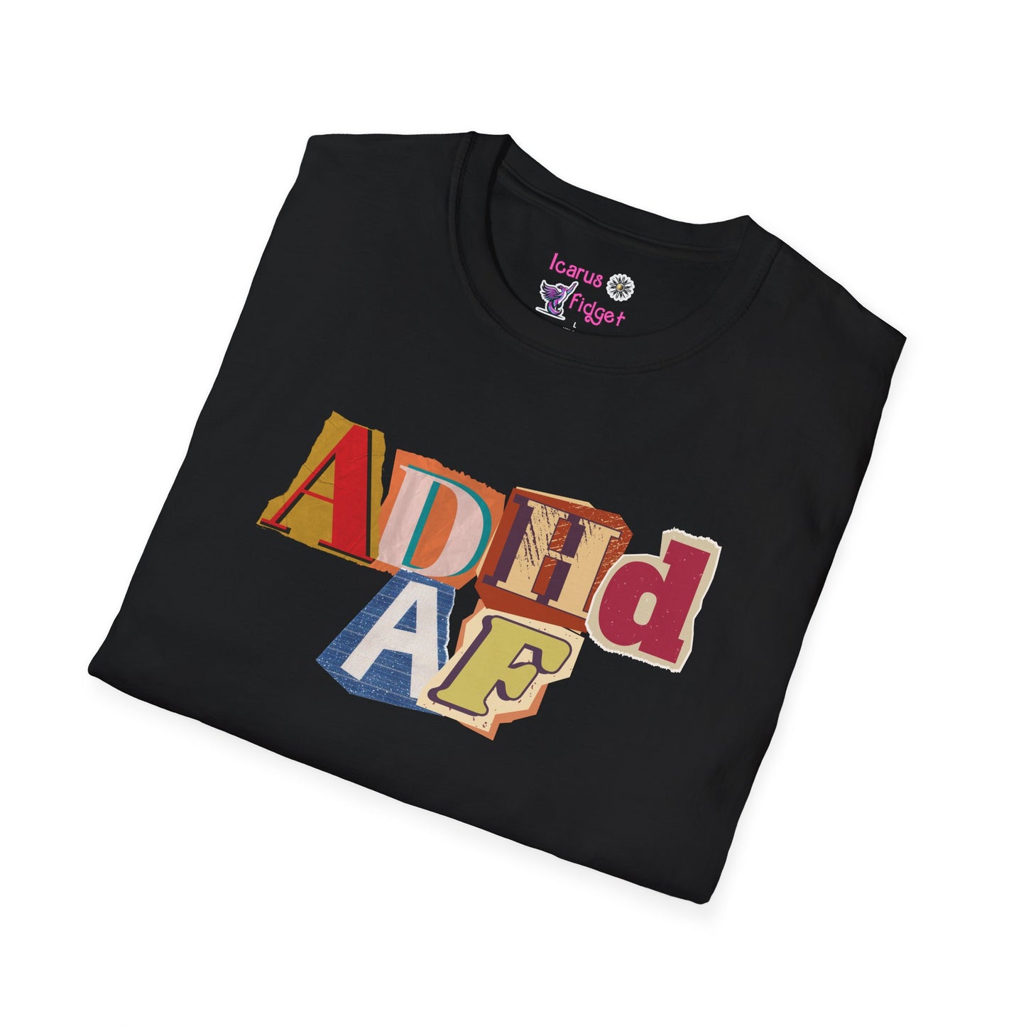 ADHD AF Collage Shirt, Neurodivergent Chaos Tee, Bold Cutout Typography Mental Health Shirt