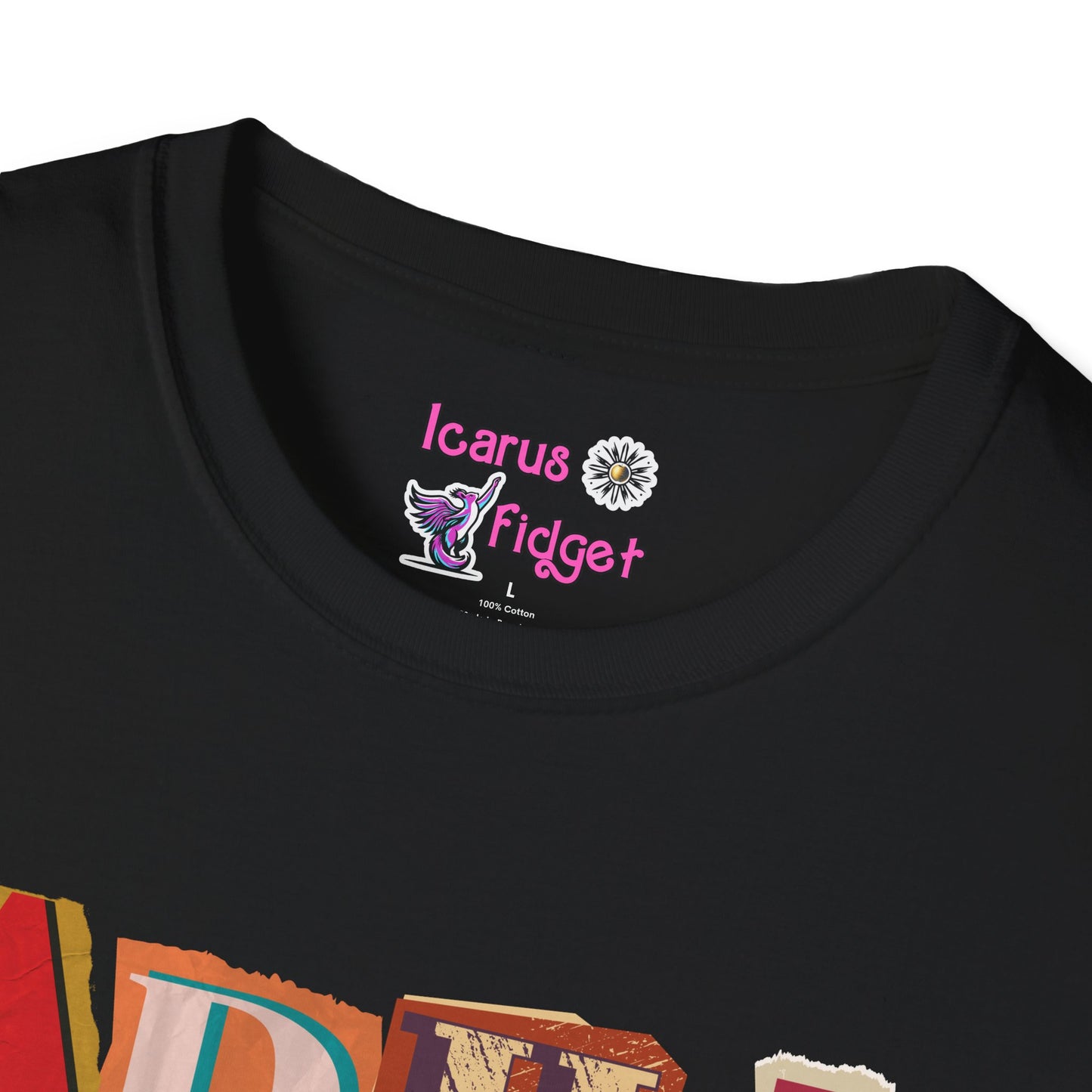 ADHD AF Collage Shirt, Neurodivergent Chaos Tee, Bold Cutout Typography Mental Health Shirt