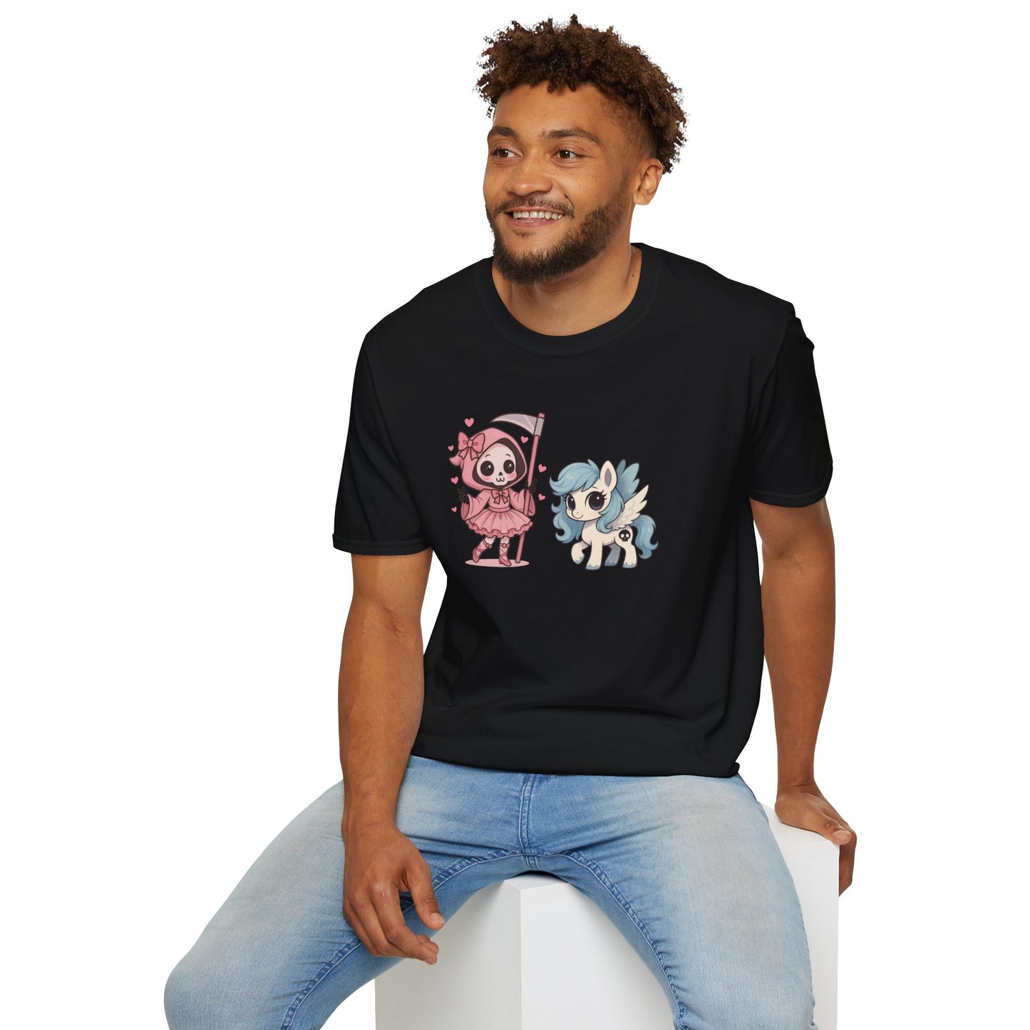 Death and Their Pale Horse Shirt, Kawaii Grim Reaper & Pony Tee, Pastel Goth T Shirt, Cute Apocalypse Meme Design