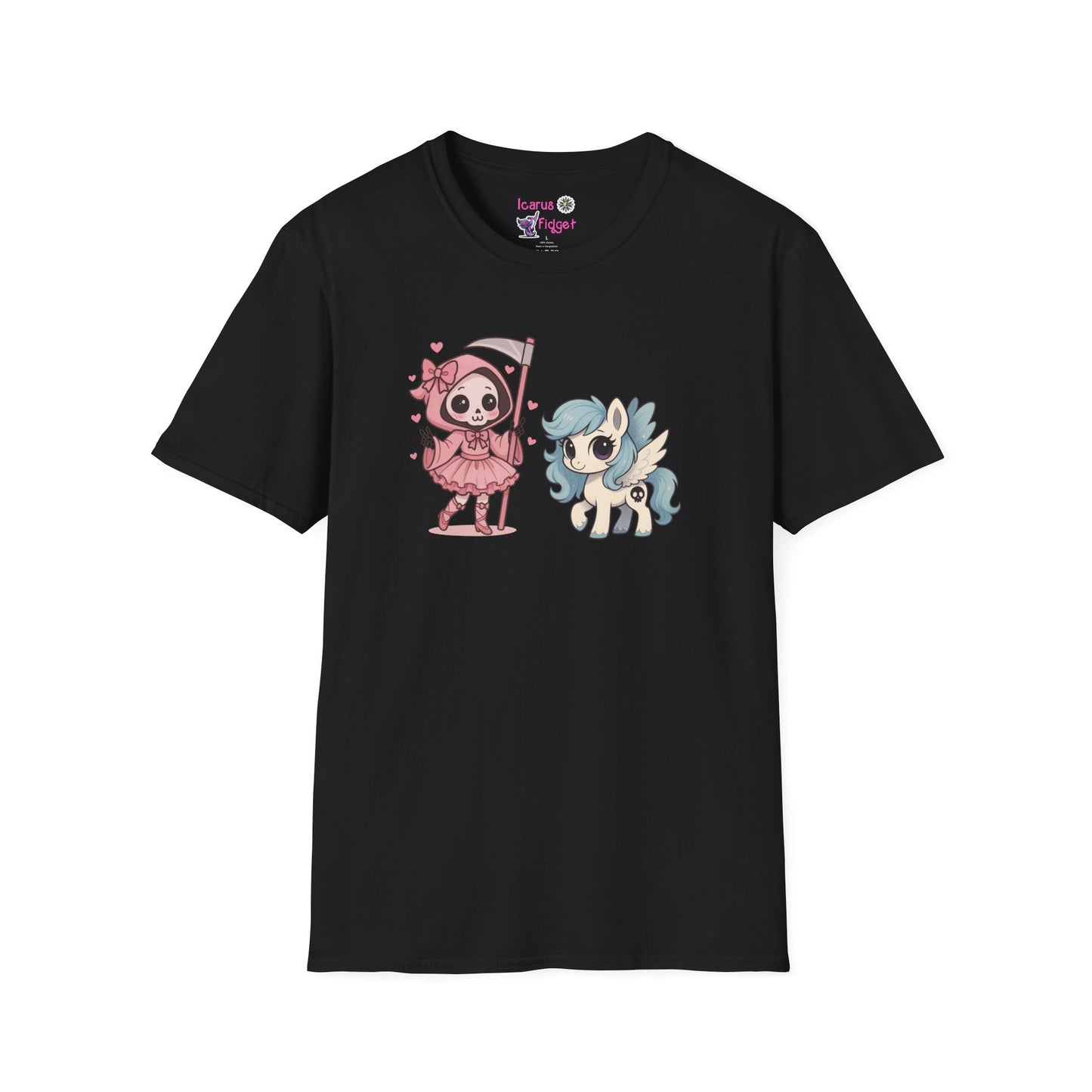 Death and Their Pale Horse Shirt, Kawaii Grim Reaper & Pony Tee, Pastel Goth T Shirt, Cute Apocalypse Meme Design