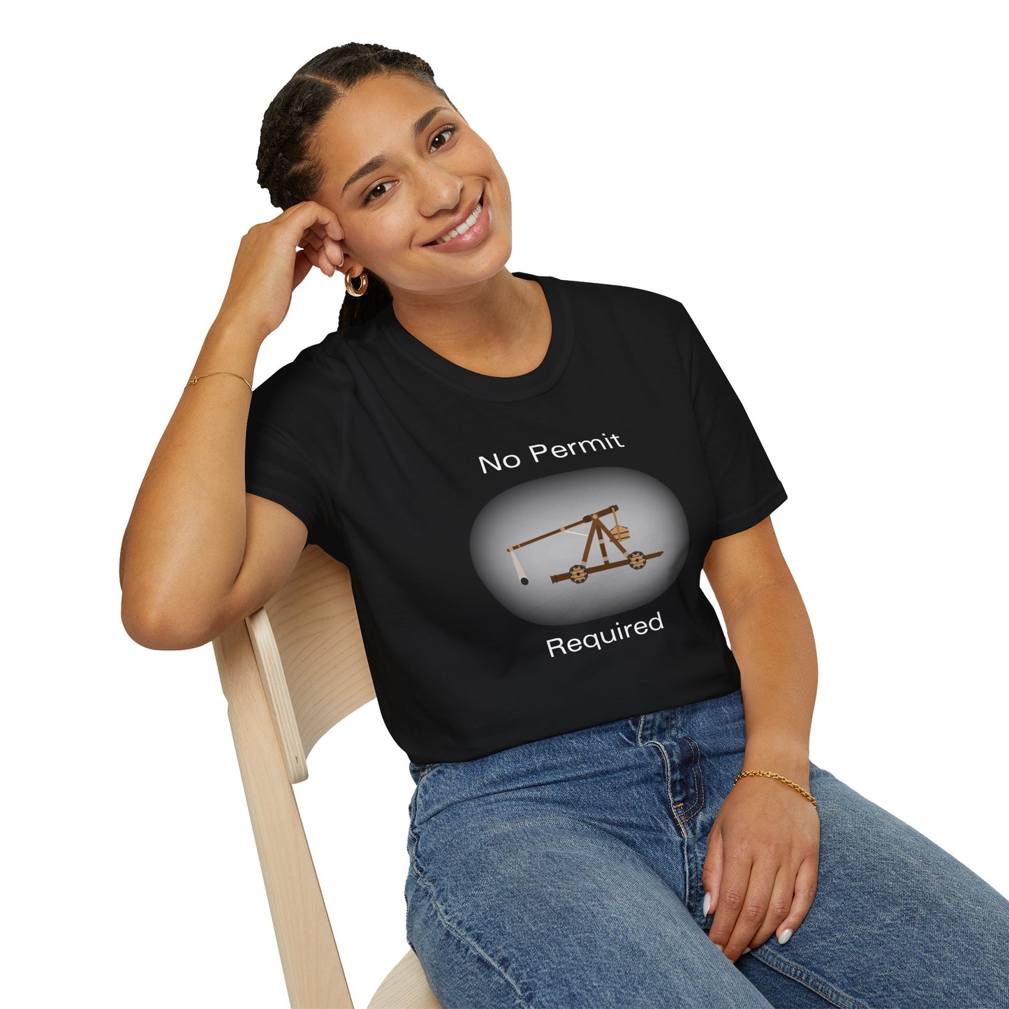No Permit Required Trebuchet Shirt, Medieval Chaos Catapult Meme Tee, Funny Nerdy TTRPG Engineer Gift