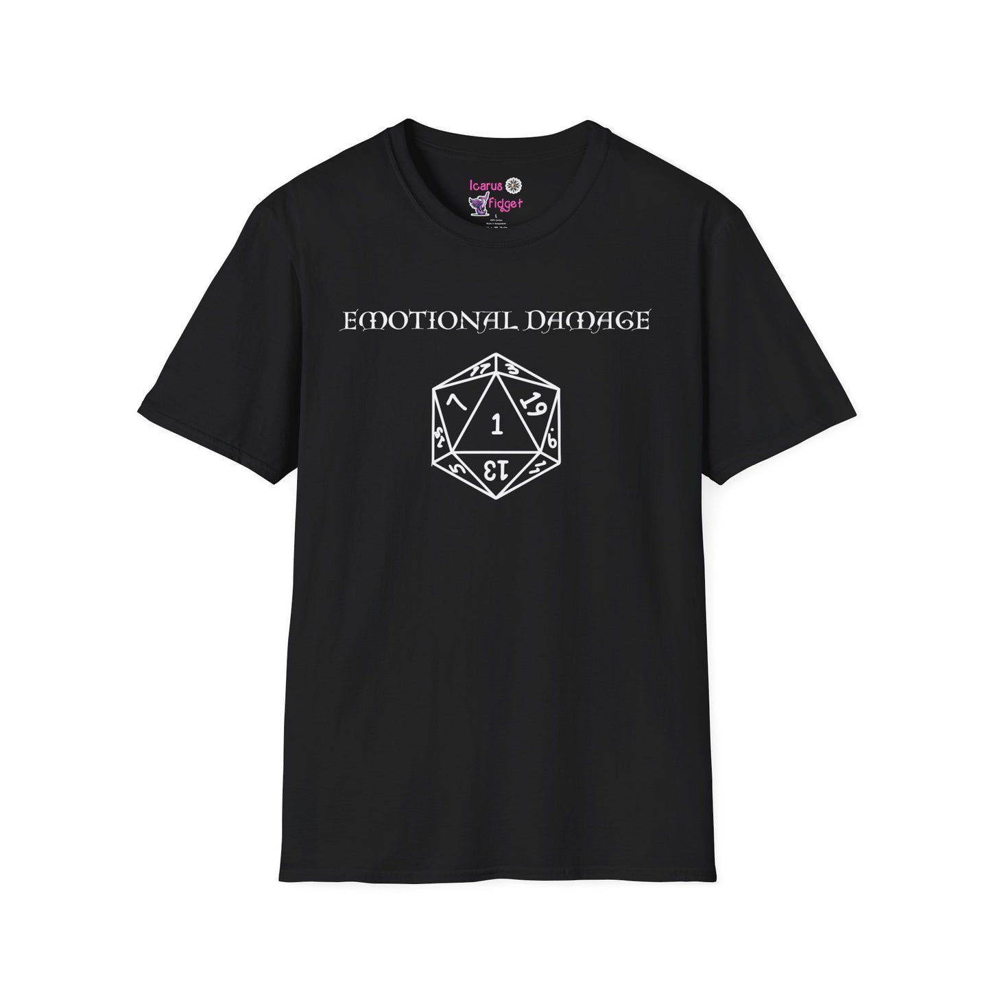 Emotional Damage Nat 1 Fail T Shirt, Critical Fail D20 Nat 1 RPG Tee, TTRPG Gamer Gift, Nerdy Gothic Dice Goblin Fashion