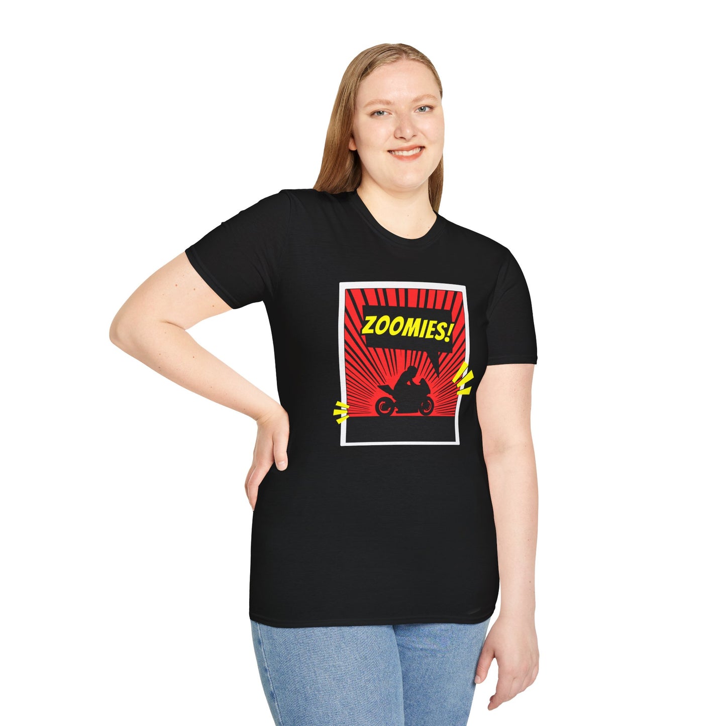ZOOMIES! Motorcycle Comic Shirt, Sport Bike Rider Graphic Tee, High Octane Chaos Core, Racer Gift