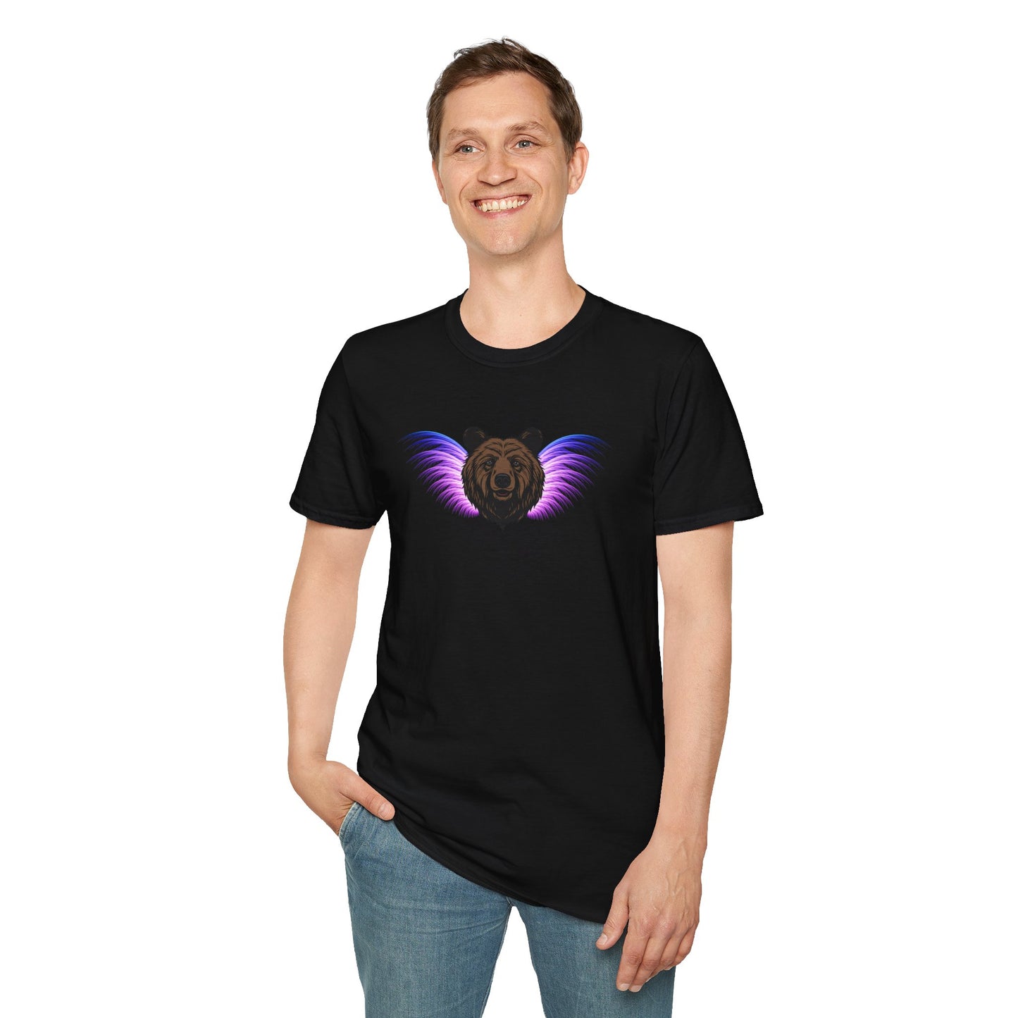Celestial Bear Spirit Shirt, Winged Grizzly Animal Totem Tee, Psychedelic Festival Wildlife Graphic