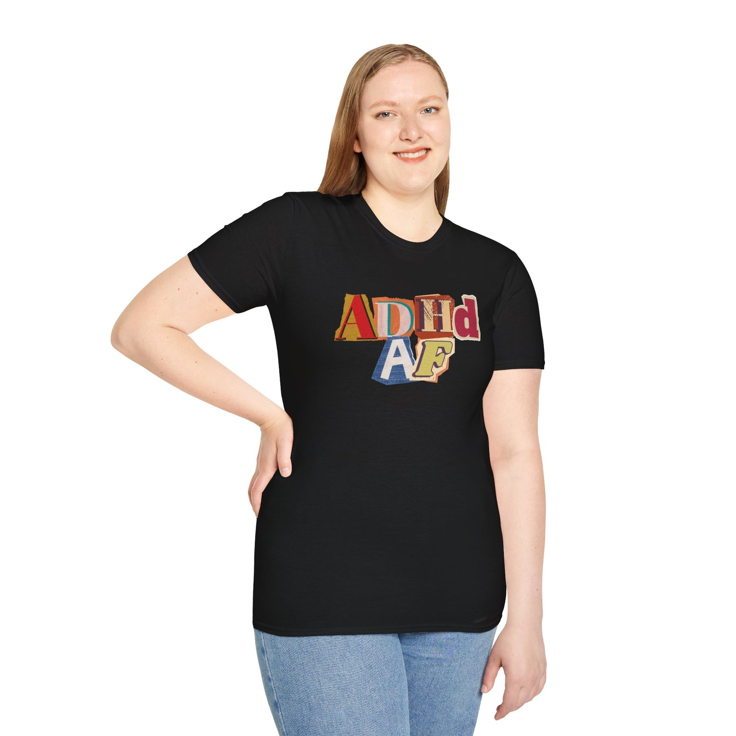 ADHD AF Collage Shirt, Neurodivergent Chaos Tee, Bold Cutout Typography Mental Health Shirt