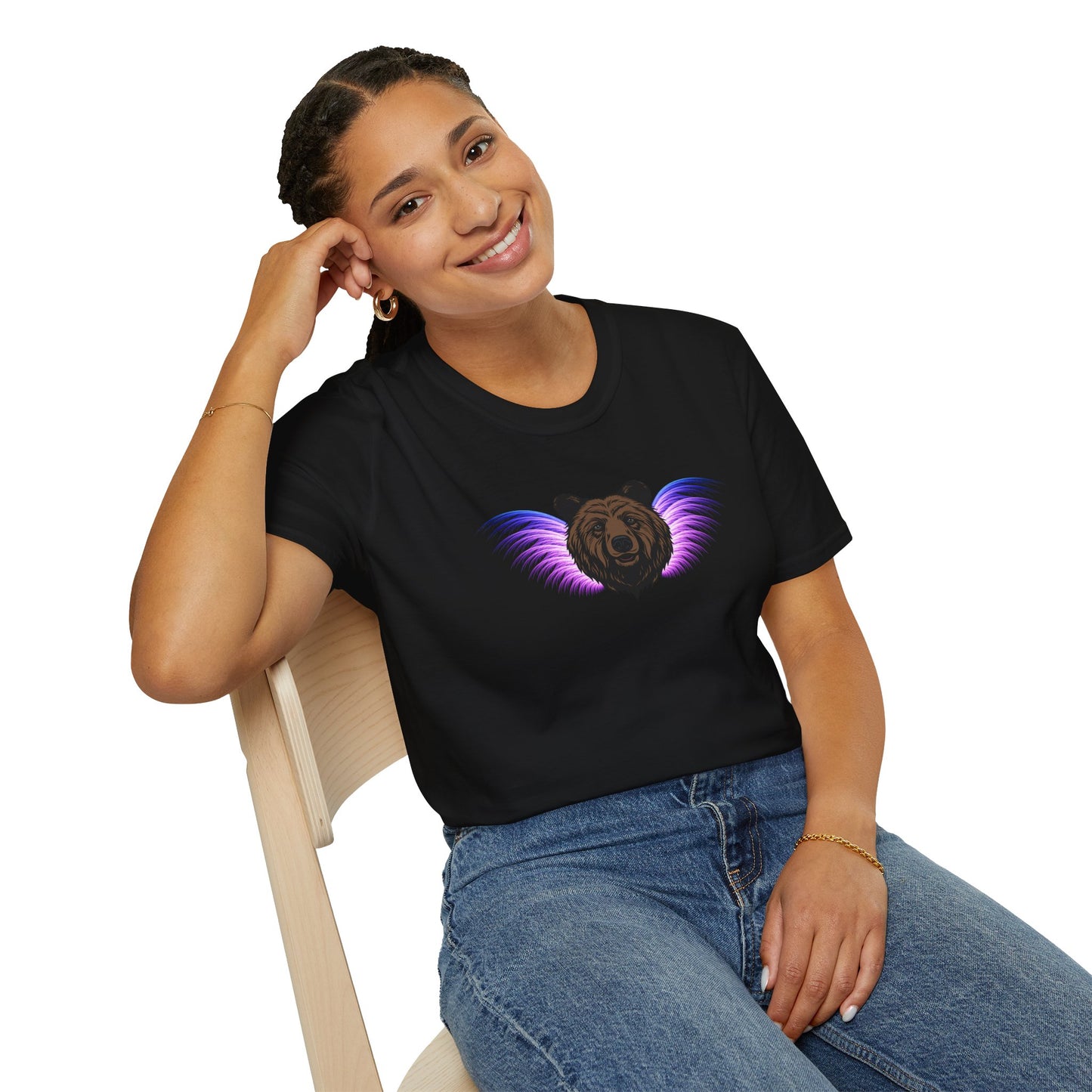 Celestial Bear Spirit Shirt, Winged Grizzly Animal Totem Tee, Psychedelic Festival Wildlife Graphic