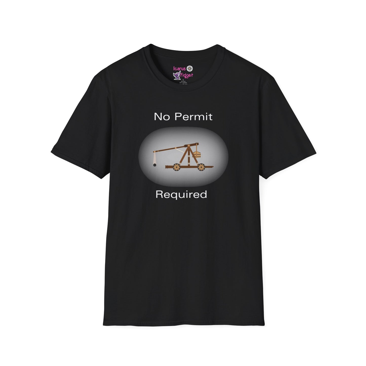 No Permit Required Trebuchet Shirt, Medieval Chaos Catapult Meme Tee, Funny Nerdy TTRPG Engineer Gift