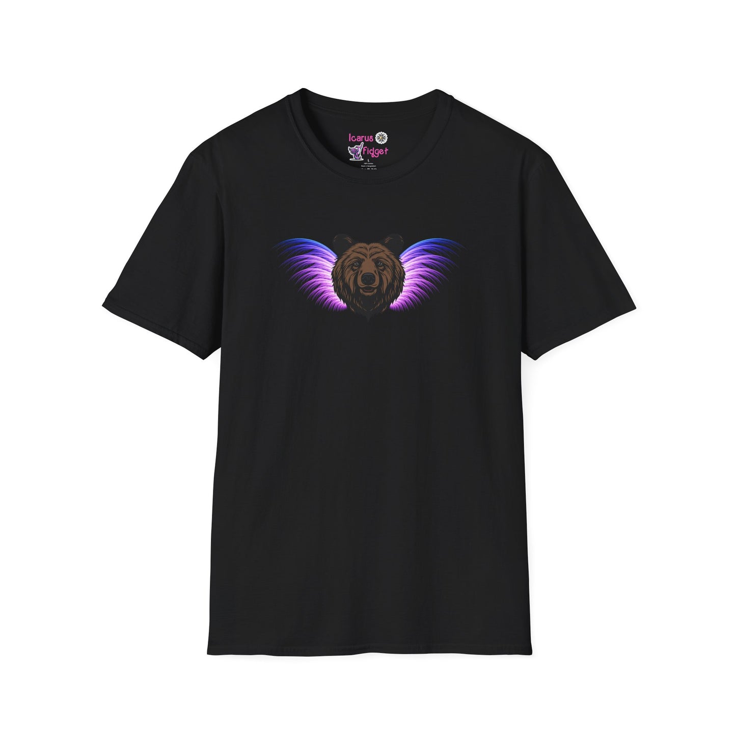 Celestial Bear Spirit Shirt, Winged Grizzly Animal Totem Tee, Psychedelic Festival Wildlife Graphic