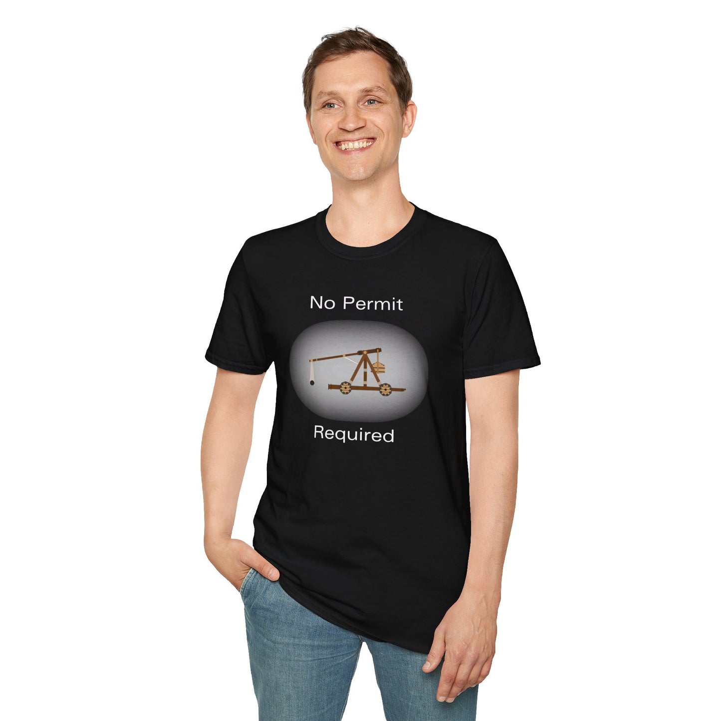 No Permit Required Trebuchet Shirt, Medieval Chaos Catapult Meme Tee, Funny Nerdy TTRPG Engineer Gift