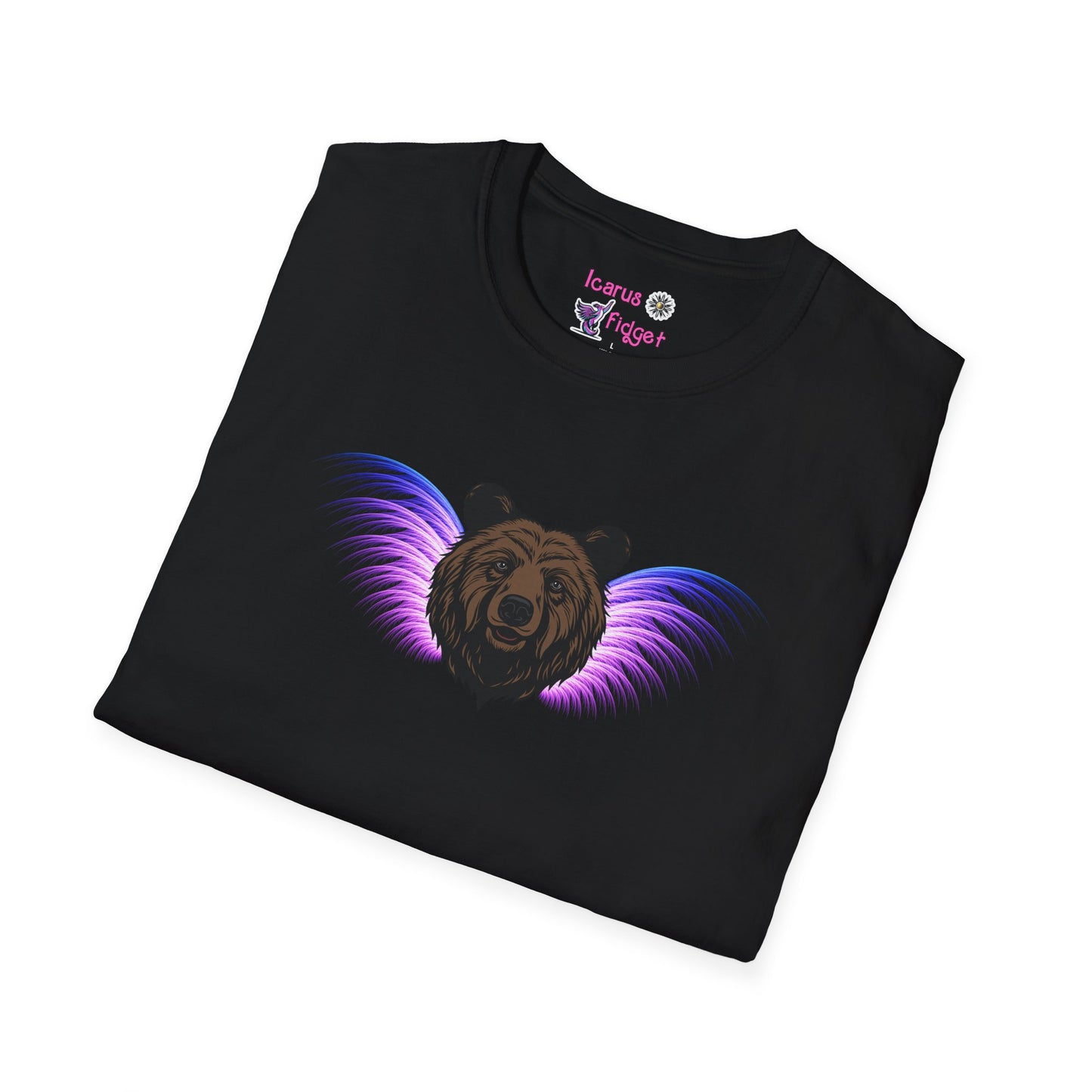 Celestial Bear Spirit Shirt, Winged Grizzly Animal Totem Tee, Psychedelic Festival Wildlife Graphic
