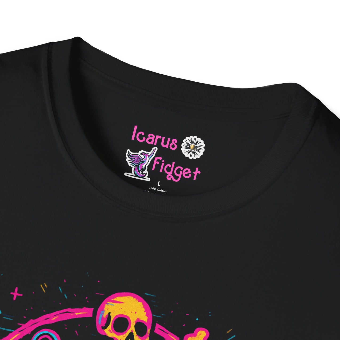 ADHD Summoning Circle Shirt, Cursed Neon Pentagram Tee with Fidget Spinner, Gummy Bear, Dice & Skull