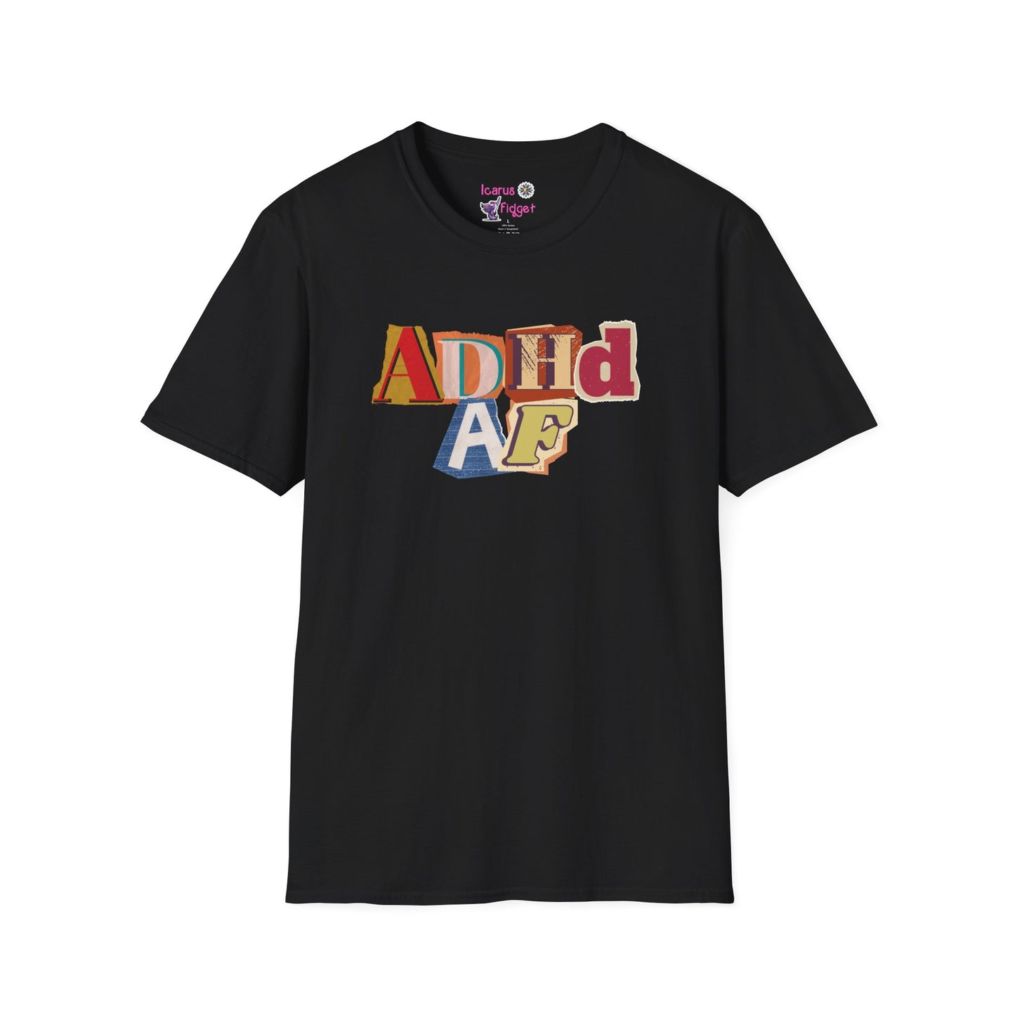 ADHD AF Collage Shirt, Neurodivergent Chaos Tee, Bold Cutout Typography Mental Health Shirt