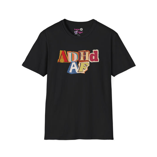 ADHD AF Collage Shirt, Neurodivergent Chaos Tee, Bold Cutout Typography Mental Health Shirt