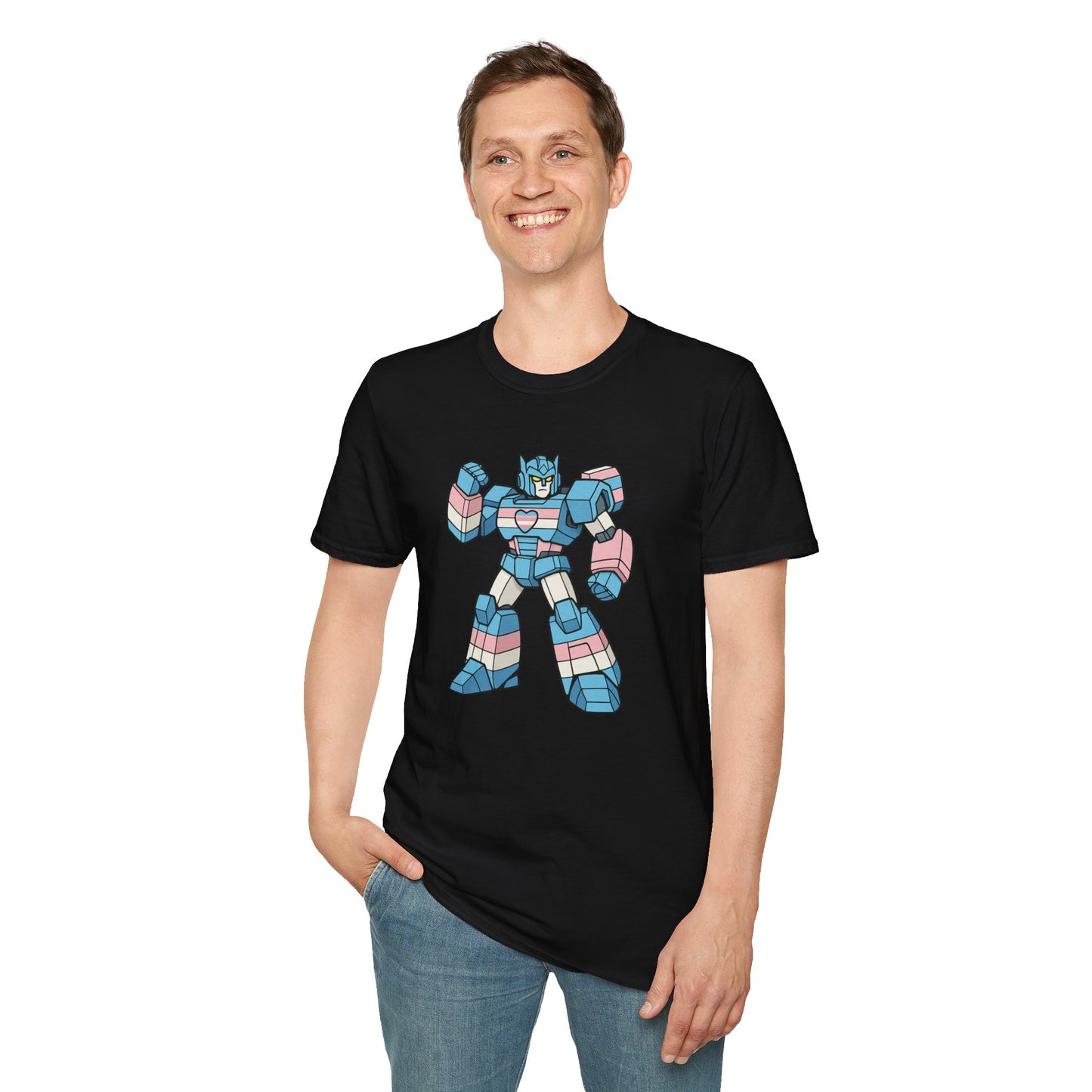 Trans-Former Shirt,  Transgender Robot Pride Tee, Queer Mecha Graphic T Shirt, LGBTQ+ Affirmation Apparel