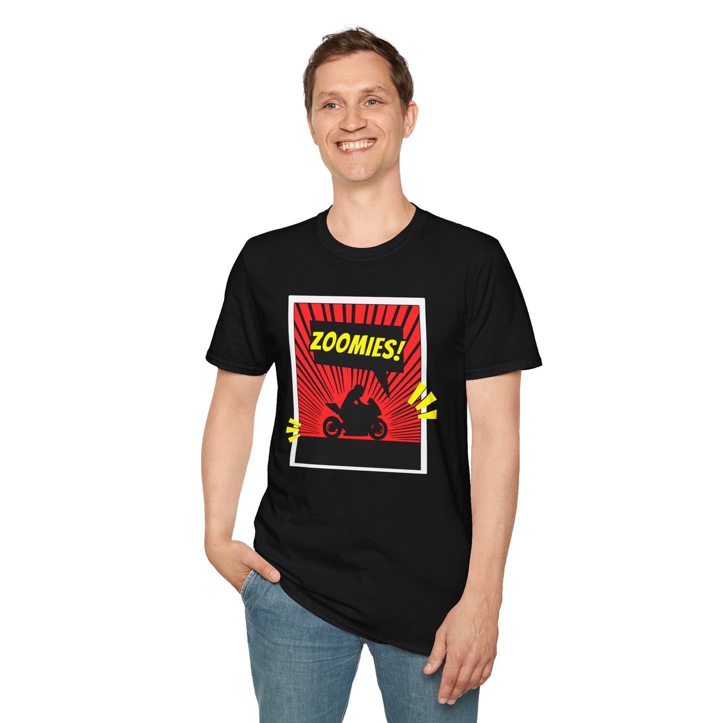 ZOOMIES! Motorcycle Comic Shirt, Sport Bike Rider Graphic Tee, High Octane Chaos Core, Racer Gift