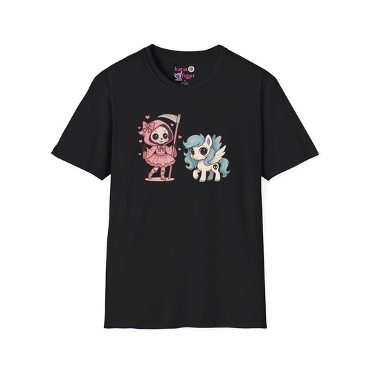 Death and Their Pale Horse Shirt, Kawaii Grim Reaper & Pony Tee, Pastel Goth T Shirt, Cute Apocalypse Meme Design