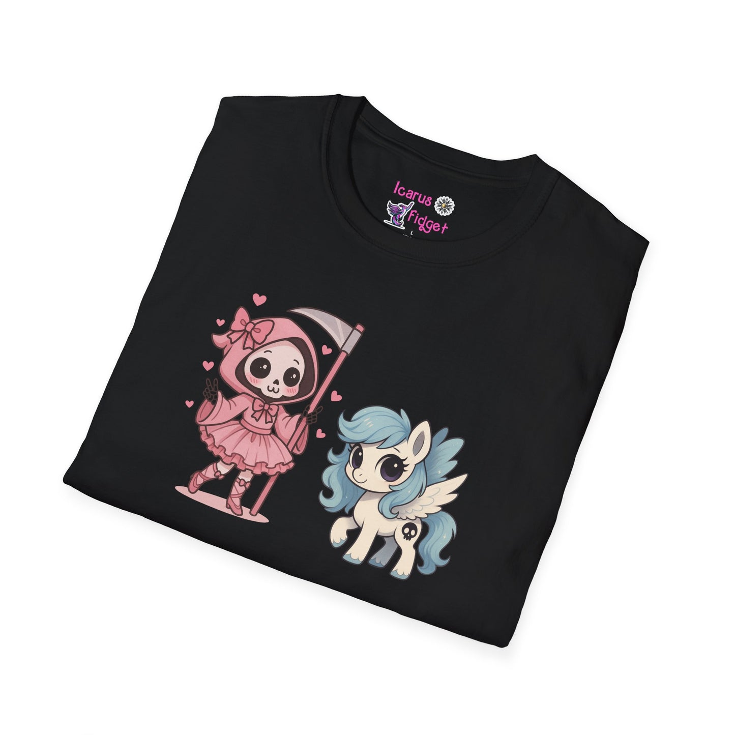 Death and Their Pale Horse Shirt, Kawaii Grim Reaper & Pony Tee, Pastel Goth T Shirt, Cute Apocalypse Meme Design