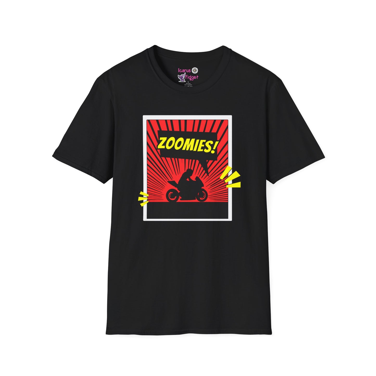 ZOOMIES! Motorcycle Comic Shirt, Sport Bike Rider Graphic Tee, High Octane Chaos Core, Racer Gift