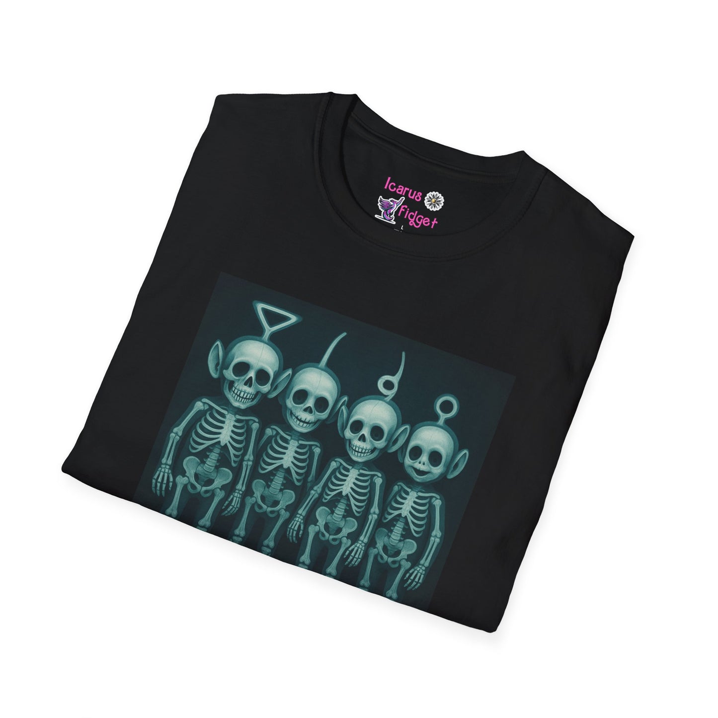 Cursed X-Ray Skeleton Quartet Tee – Spooky Uncanny Crew Shirt – Glowcore Horror Aesthetic T-Shirt